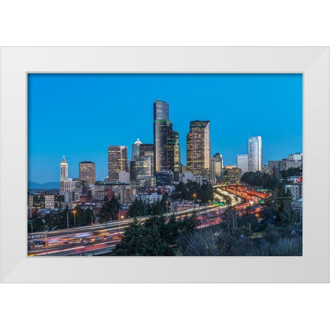 Washington State-Seattle I-5 and Downtown White Modern Wood Framed Art Print by Tilley, Rob