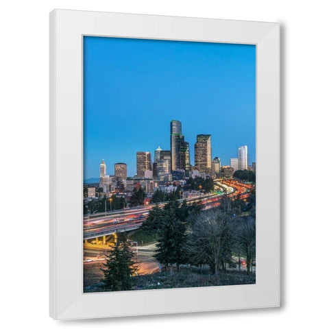 Washington State-Seattle I-5 and Downtown White Modern Wood Framed Art Print by Tilley, Rob