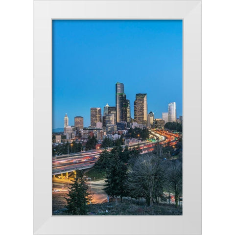 Washington State-Seattle I-5 and Downtown White Modern Wood Framed Art Print by Tilley, Rob