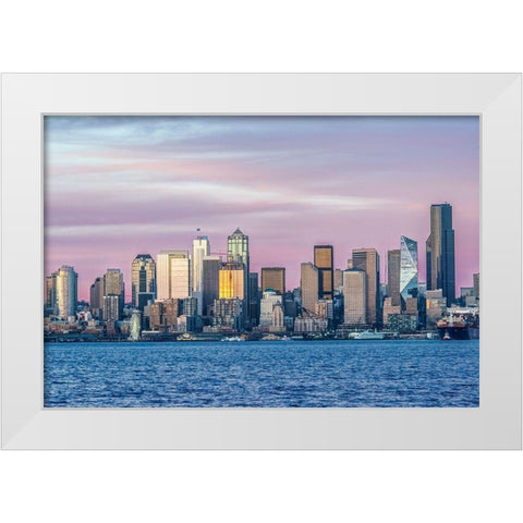 Washington State-Seattle Skyline at Sunset White Modern Wood Framed Art Print by Tilley, Rob