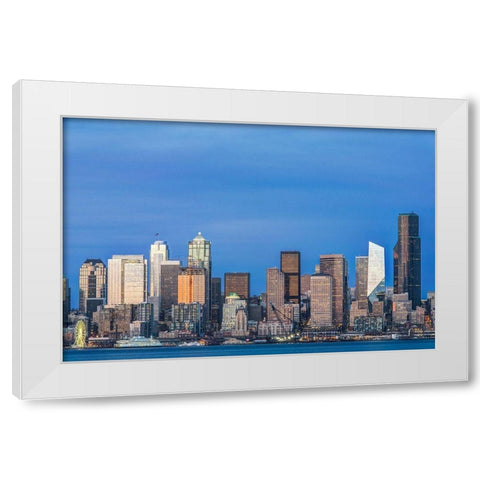 Washington State-Seattle Skyline at Twilight White Modern Wood Framed Art Print by Tilley, Rob