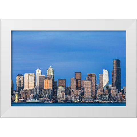Washington State-Seattle Skyline at Twilight White Modern Wood Framed Art Print by Tilley, Rob