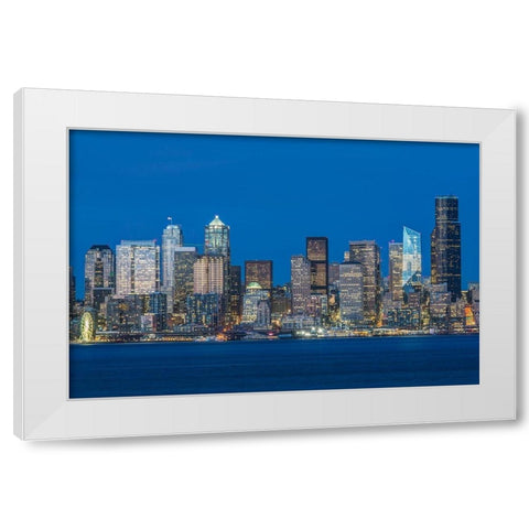 Washington State-Seattle Skyline at Twilight White Modern Wood Framed Art Print by Tilley, Rob