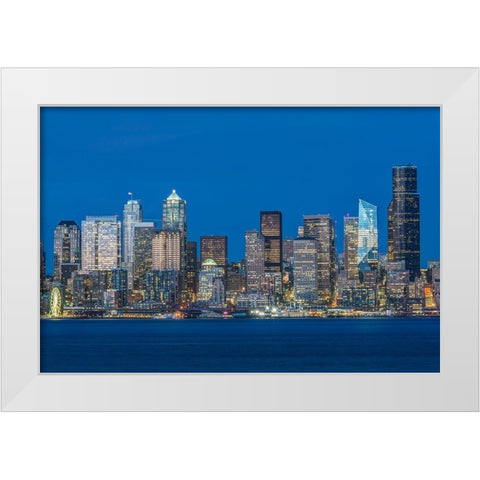 Washington State-Seattle Skyline at Twilight White Modern Wood Framed Art Print by Tilley, Rob