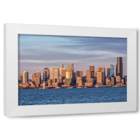 Washington State-Seattle Waterfront and Skyline at Sunset White Modern Wood Framed Art Print by Tilley, Rob