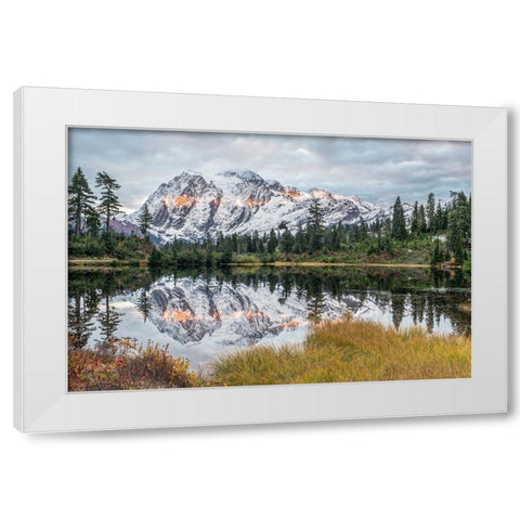 Washington State-Mt Baker and Snoqualmie National Forest-Mt Shuksan and Picture Lake White Modern Wood Framed Art Print by Tilley, Rob