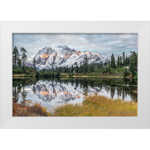 Washington State-Mt Baker and Snoqualmie National Forest-Mt Shuksan and Picture Lake White Modern Wood Framed Art Print by Tilley, Rob