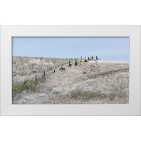 USA-Washington State-Benge Wooden post fence and grasses on rolling hills White Modern Wood Framed Art Print by Gulin, Sylvia