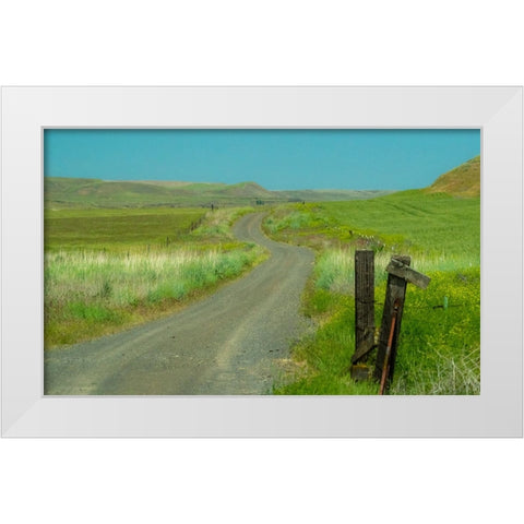 USA-Washington State-Eastern Washington near Benge and curved gravel road White Modern Wood Framed Art Print by Gulin, Sylvia