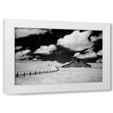 USA-Palouse Country-Washington State-Infrared Palouse fields and barn White Modern Wood Framed Art Print by Eggers, Terry