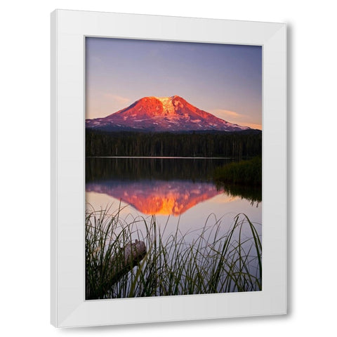 USA-Washington State-Sunset on Mt-Adams reflecting in Lake Takhlakh White Modern Wood Framed Art Print by Eggers, Terry