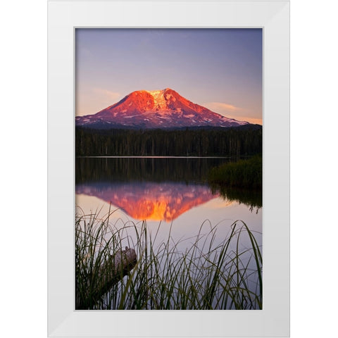 USA-Washington State-Sunset on Mt-Adams reflecting in Lake Takhlakh White Modern Wood Framed Art Print by Eggers, Terry