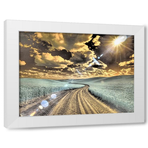 USA-Washington State-Palouse-Country backroad through spring crops White Modern Wood Framed Art Print by Eggers, Terry