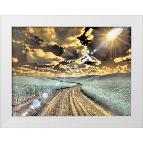 USA-Washington State-Palouse-Country backroad through spring crops White Modern Wood Framed Art Print by Eggers, Terry