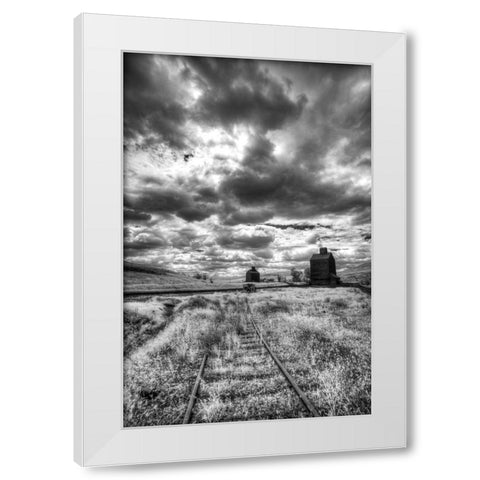 USA-Palouse Country-Washington State-old wooden silo and railroad tracks White Modern Wood Framed Art Print by Eggers, Terry