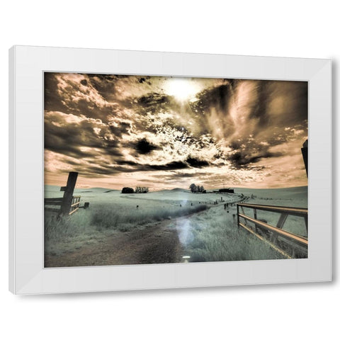 USA-Washington State-Palouse-Backcountry road through wheat field and clouds White Modern Wood Framed Art Print by Eggers, Terry