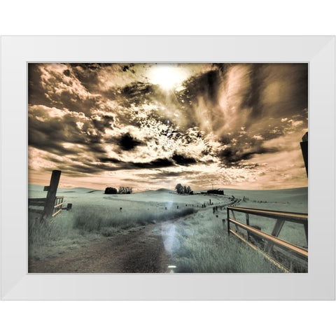 USA-Washington State-Palouse-Backcountry road through wheat field and clouds White Modern Wood Framed Art Print by Eggers, Terry