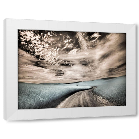 USA-Washington State-Palouse region-winding backcountry road through wheat fields White Modern Wood Framed Art Print by Eggers, Terry
