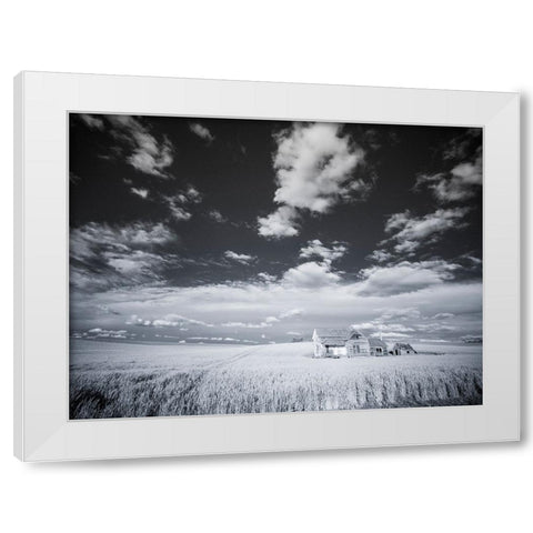 USA-Washington State-Palouse Infrared of old homestead with special clouds White Modern Wood Framed Art Print by Eggers, Terry