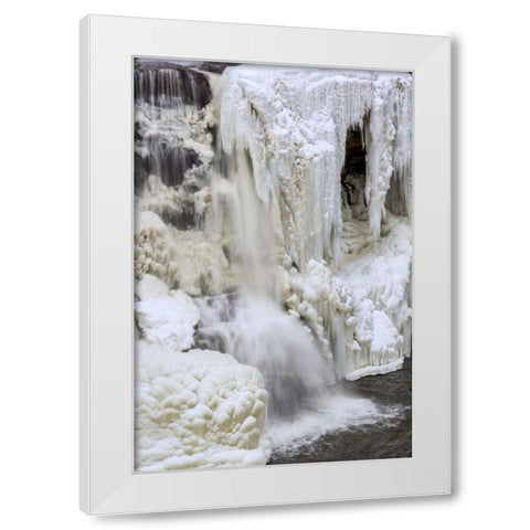 WV, Blackwater Falls Partially frozen waterfall White Modern Wood Framed Art Print by OBrien, Jay