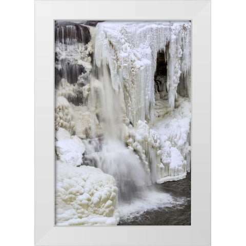 WV, Blackwater Falls Partially frozen waterfall White Modern Wood Framed Art Print by OBrien, Jay