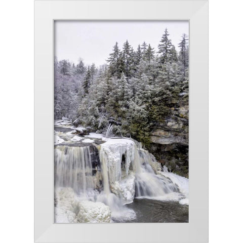 West Virginia Waterfall in winter landscape White Modern Wood Framed Art Print by OBrien, Jay