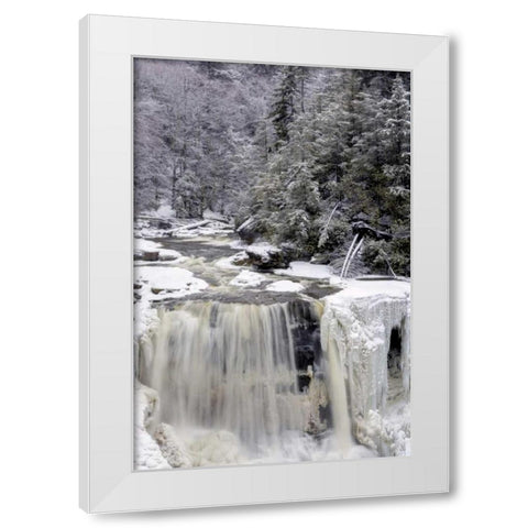 West Virginia Waterfall in winter landscape White Modern Wood Framed Art Print by OBrien, Jay