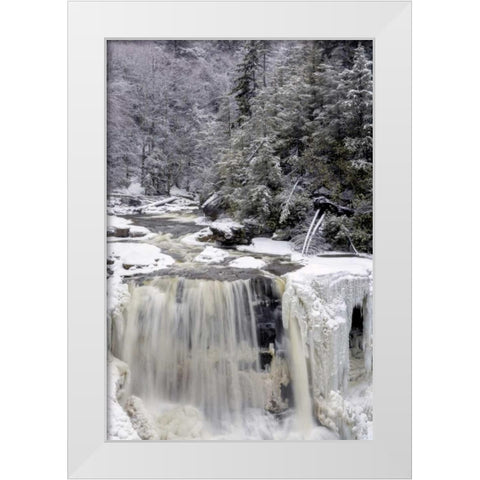 West Virginia Waterfall in winter landscape White Modern Wood Framed Art Print by OBrien, Jay