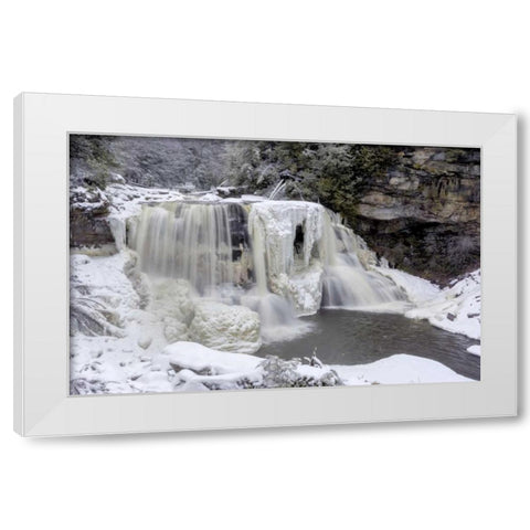 West Virginia Waterfall in winter landscape White Modern Wood Framed Art Print by OBrien, Jay