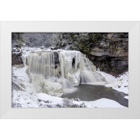 West Virginia Waterfall in winter landscape White Modern Wood Framed Art Print by OBrien, Jay