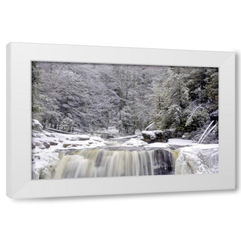 West Virginia Waterfall in winter landscape White Modern Wood Framed Art Print by OBrien, Jay