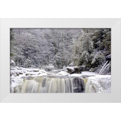 West Virginia Waterfall in winter landscape White Modern Wood Framed Art Print by OBrien, Jay