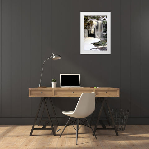 West Virginia, Blackwater Falls Frozen waterfall White Modern Wood Framed Art Print by OBrien, Jay