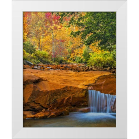 WV, Douglass Falls Waterfall over rock outcrop White Modern Wood Framed Art Print by OBrien, Jay
