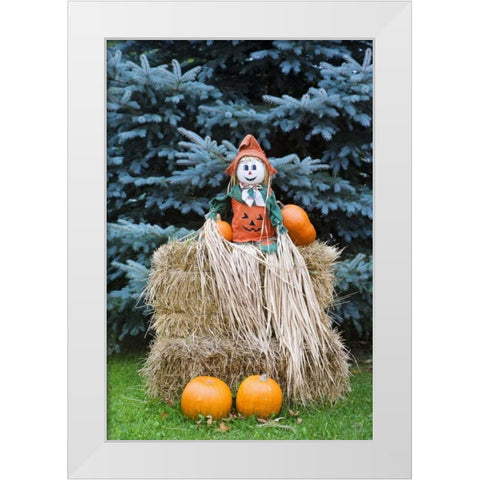 Wisconsin Autumn haystack and Halloween decor White Modern Wood Framed Art Print by Flaherty, Dennis