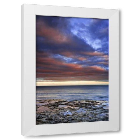 Wisconsin Sunrise on clouds over Lake Michigan White Modern Wood Framed Art Print by Flaherty, Dennis