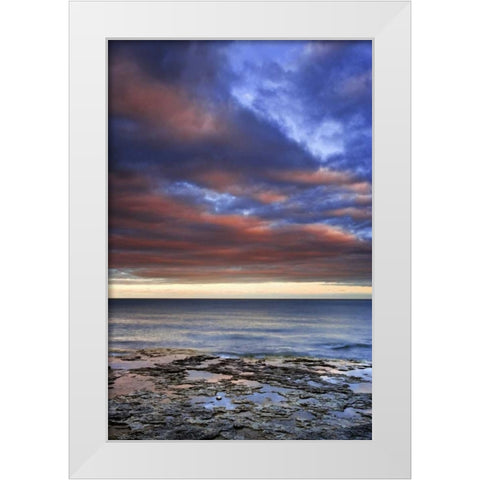 Wisconsin Sunrise on clouds over Lake Michigan White Modern Wood Framed Art Print by Flaherty, Dennis