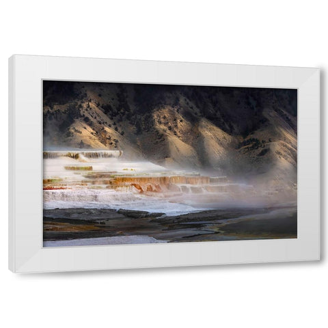 Colorful terrace-Canary Spring-Mammoth Hot Springs-Yellowstone National Park-Wyoming White Modern Wood Framed Art Print by Jones, Adam