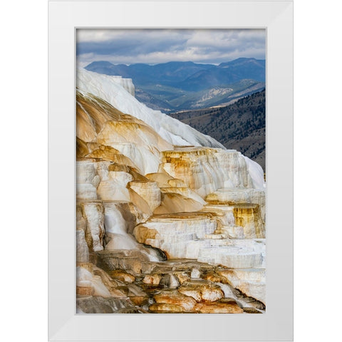 Colorful terrace-Canary Spring-Mammoth Hot Springs-Yellowstone National Park-Wyoming White Modern Wood Framed Art Print by Jones, Adam