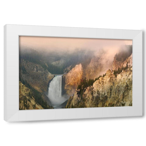 Lower Falls at sunrise from Artist Point-Yellowstone National Park-Wyoming White Modern Wood Framed Art Print by Jones, Adam