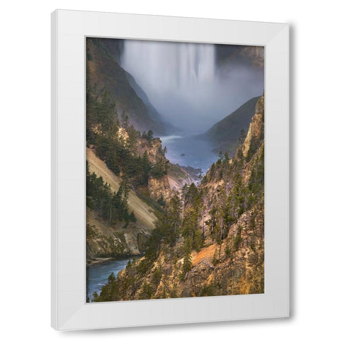 Lower Falls at sunrise from Artist Point-Yellowstone National Park-Wyoming White Modern Wood Framed Art Print by Jones, Adam