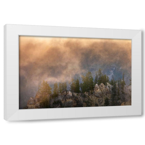 View from Artist Point at sunrise-Grand Canyon of Yellowstone-Yellowstone National Park-Wyoming White Modern Wood Framed Art Print by Jones, Adam