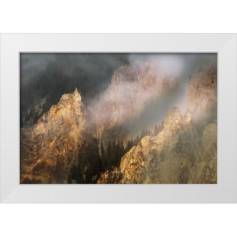 View from Artist Point at sunrise-Grand Canyon of Yellowstone-Yellowstone National Park-Wyoming White Modern Wood Framed Art Print by Jones, Adam