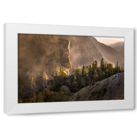 View from Artist Point at sunrise-Grand Canyon of Yellowstone-Yellowstone National Park-Wyoming White Modern Wood Framed Art Print by Jones, Adam