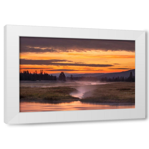Madison River at sunrise-Yellowstone National Park-Wyoming White Modern Wood Framed Art Print by Jones, Adam