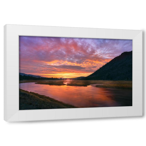 Madison River at sunrise-Yellowstone National Park-Wyoming White Modern Wood Framed Art Print by Jones, Adam