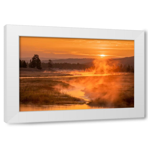 Madison River at sunrise-Yellowstone National Park-Wyoming White Modern Wood Framed Art Print by Jones, Adam