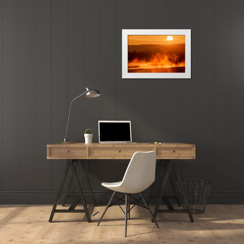 Madison River at sunrise-Yellowstone National Park-Wyoming White Modern Wood Framed Art Print by Jones, Adam