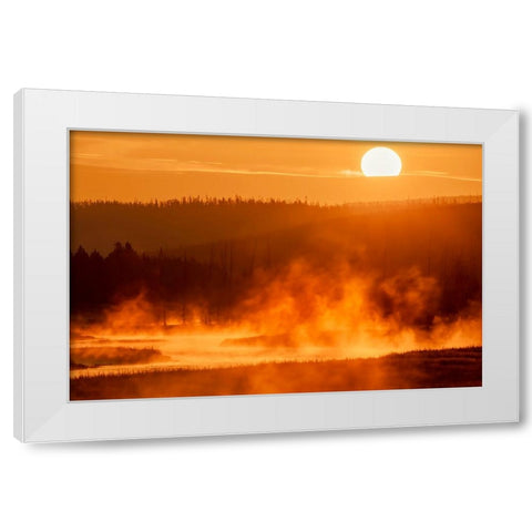 Madison River at sunrise-Yellowstone National Park-Wyoming White Modern Wood Framed Art Print by Jones, Adam