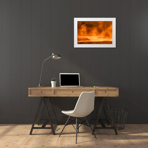 Madison River at sunrise-Yellowstone National Park-Wyoming White Modern Wood Framed Art Print by Jones, Adam